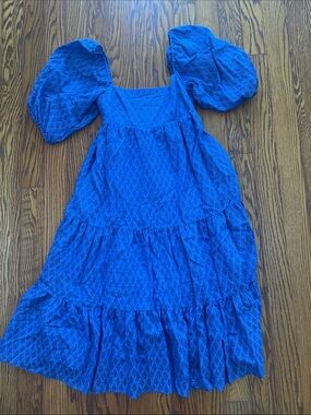Amanda Uprichard Royal Blue Puff-Sleeve Tiered Dress